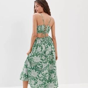 American Eagle green floral linen blend Sunset Midi dress size XS!